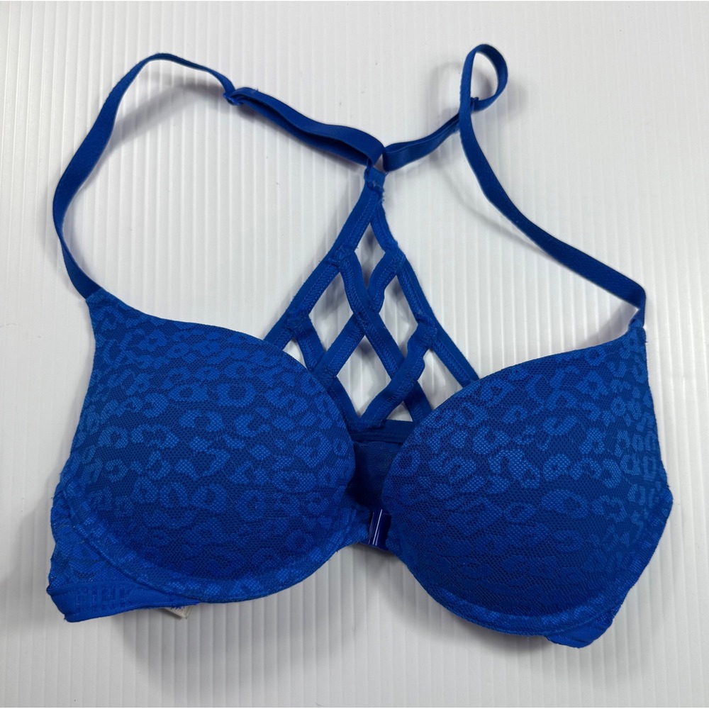 PINK‎ Victoria's Secret Racerback Bra Lace Detail Blue Bra Size 32B